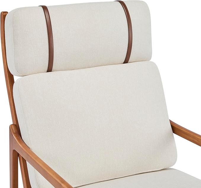Christopher Knight Home Nadine Wooden Club Chair Upholstered Accent Chair Cushions Support Armchair Comfy Lounge Single Reading Sofa Solid Wood Frame Armchair for Living Room Home Beige+Teak