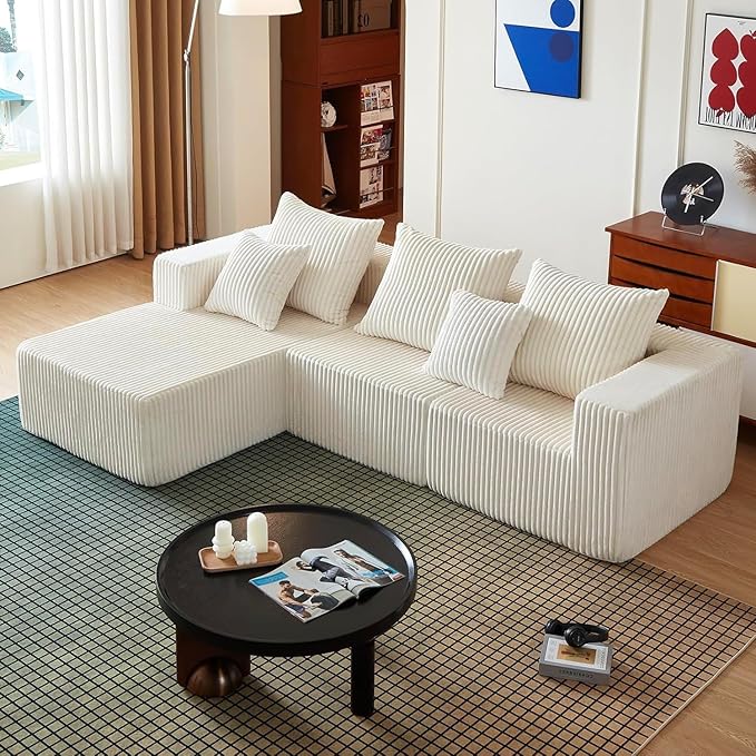102 Sectional Couches for Living RoomBoneless Cloud CouchL-Shaped Sofa with Oversized Deep SeatComfy Couch for ApartmentCompressed Sofa in a BoxNo Assembly Required(CorduroyBeige)