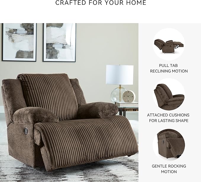 Signature Design by Ashley Top Tier Rocker Recliner Pull Tab Recliner Fabric Upholstery Attached Foam Cushions 50 W x 40 D x 41 H Dark Brown