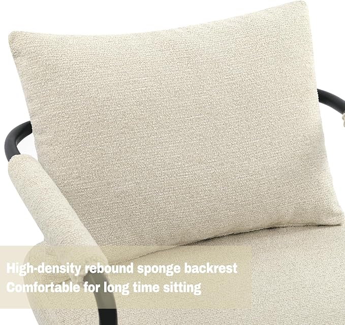 Accent Chairs Set of 2 for Living Room Mid Century Modern Upholstered Reading Armchairs for Bedroom Office with Comfy Chenille Cushion &amp Metal Frame Beige Cream