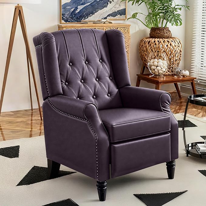 FLEXISPOT XC5 Pushback Recliner Chair for Adults Mid Century Wingback Accent Chair with Rivet Decoration Tufted Upholstered Single Sofa Armchair for Living Room Bedroom Study (Fabric White)