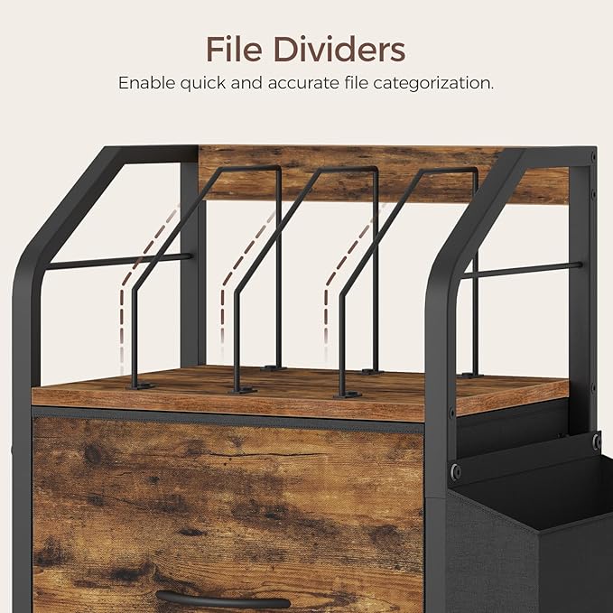 Small File Cabinet Rolling Filing Cabinet for Under Desk with Divider Single Non-Woven Fabric Drawer File Organizer for A4/Letter Size Documents Under Desk Storage Rustic Brown FCHR3001