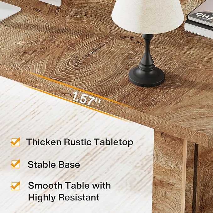 Tribesigns 63-inch Executive Desk Vintage Home Office Computer Desk with Large Tabletop Farmhouse Wood Writing Conference Table Workstation for Office Study Light Oak Brown