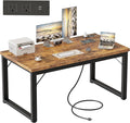 Mericonia 48 Inch Computer Desk with Power Outlets 1.2 Thick Heavy Duty Industrial Office Desk Modern Simple Study Writing Table for Home Bedroom Workstation Brown