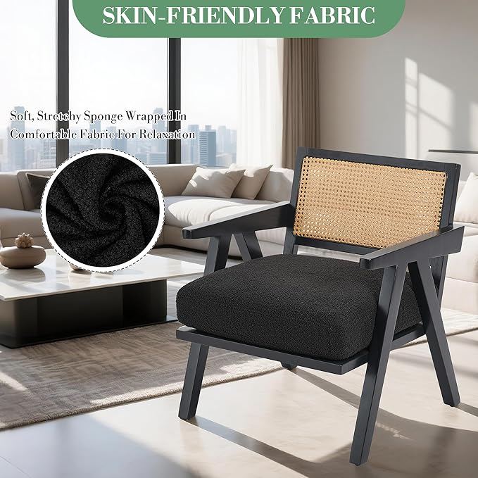 Garvee Mid-Century Modern Accent Chair Linen Upholstered Lounge Chair withWood Frame Soft Cushion - Comfortable Reading Armchair for Living Room Bedroom Office - Black 2 PCS