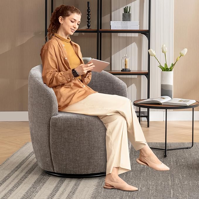 Swivel Accent Chair360 Degree Chenille Small Swivel Barrel ChairUpholstered Comfy Arm ChairModern Round Swivel Bucket ChairSingle Sofa Chair for Living RoomBedroomNursery(Grey)
