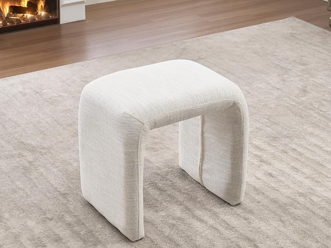Modern Accent Living Room Chair with Ottoman Upholstered Mixed Linen Lounge Chair Comfy Side Reading Chair for Living Room Bedroom Apartment Office Beige