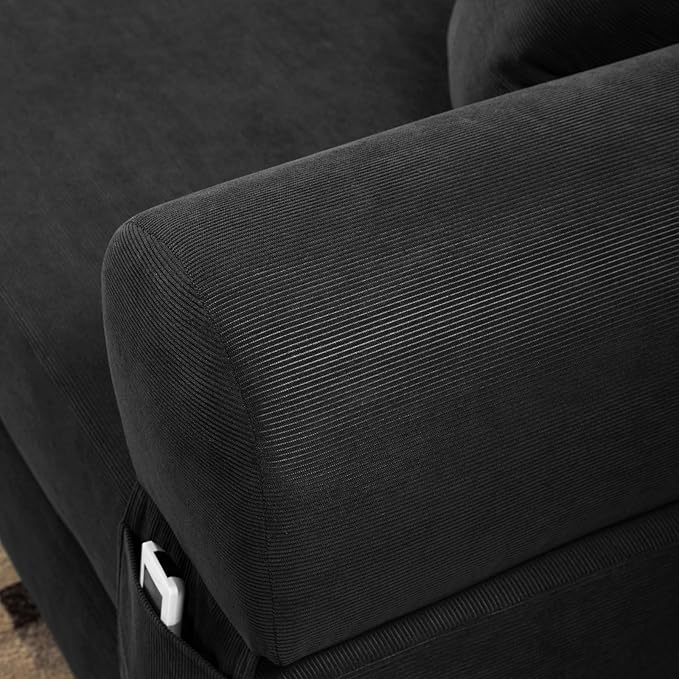 4-in-1 Folding Convertible Sofa Bed 80 Inch Oversized Corduroy Boneless Couch Loveseat Sleeper with Pull Out Bed Floor Sofa Modular Futon Teddy Sofa for Living Room Bedroom Lounge Deep Gray