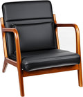VECELO Mid-Century Modern Accent Chair with Faux Leather Cushion &amp Solid Wood Frame Lounge Armchair for Living Room Bedroom Office Black