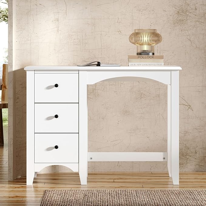 soges 38.6 inches Sofa Side Table Small Writing Desk Console Table Makeup Desk Home Office Desk Study Table with 3 Drawers White CYS-ST005
