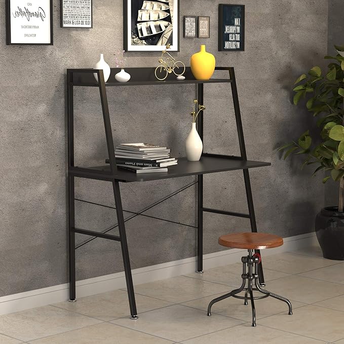 EUREKA ERGONOMIC Ladder Desk with Shelves 43 Inch Ladder Bookcase with Desk Industrial Ladder Desk 2-Tier Home Office PC Ladder Table with Bookshelf Modern Workstation Metal Frame