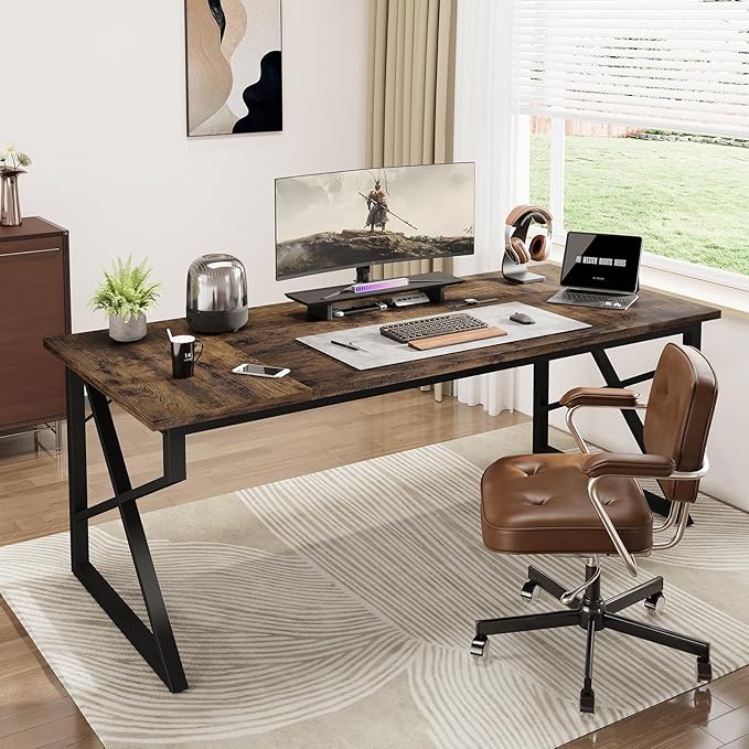 70.9-Inch Executive Desk Heavy Duty Industrial Home Office Desk with Easy Assembly Modern Large Computer Desk for Home Office Study &amp Apartments 500 lbs Capacity