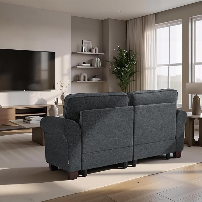 MCombo 67.7 Loveseat Sofa 2-Seater Small Couch for Small Spaces Classic Rolled Arm Upholstered Sofa with Solid Wood Legs for Living Room Removable Cover Chenille Fabric VE730 (Dark Grey)