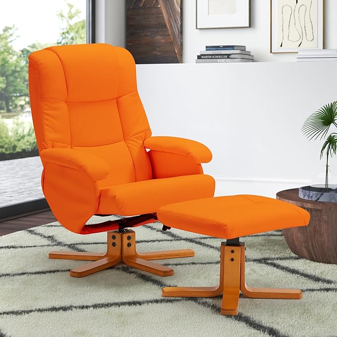 Chair with Ottoman Chaise Lounge Chair Indoor Recliner with Ottoman Swivel Chairs for Living Room Small Space BedroomOffice (Orange)