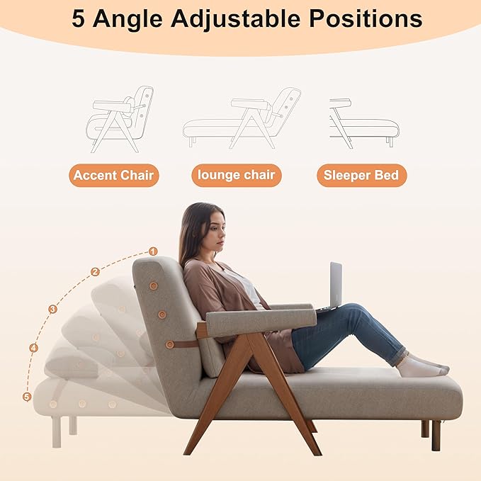 3-in-1 Sleeper Chair for ReadingConvertible Sofa Pull Out Couch Bed for AdultsAdjustable BackrestSpace-SavingFit for Living Room Bedroom Office(W31.2x31.8Hx31.8D inch)