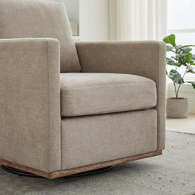 360° Swivel Accent Chair Square Modern Comfy Chair with Metal Base &amp Thicked Cushion Upholstered Lounge Reading Armchair Cozy Cloud Sofa Chairs for Living Room Bedroom Office Club(PU Taupe)