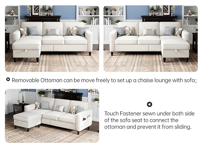 Sectional Couches for Living Room Convertible 3 Seater Sofas 78 L Shaped Couch with Removable Storage Ottoman Modern Linen Beige Sofa for Apartments Studios Dorms Small Spaces | 78 Small Sectional