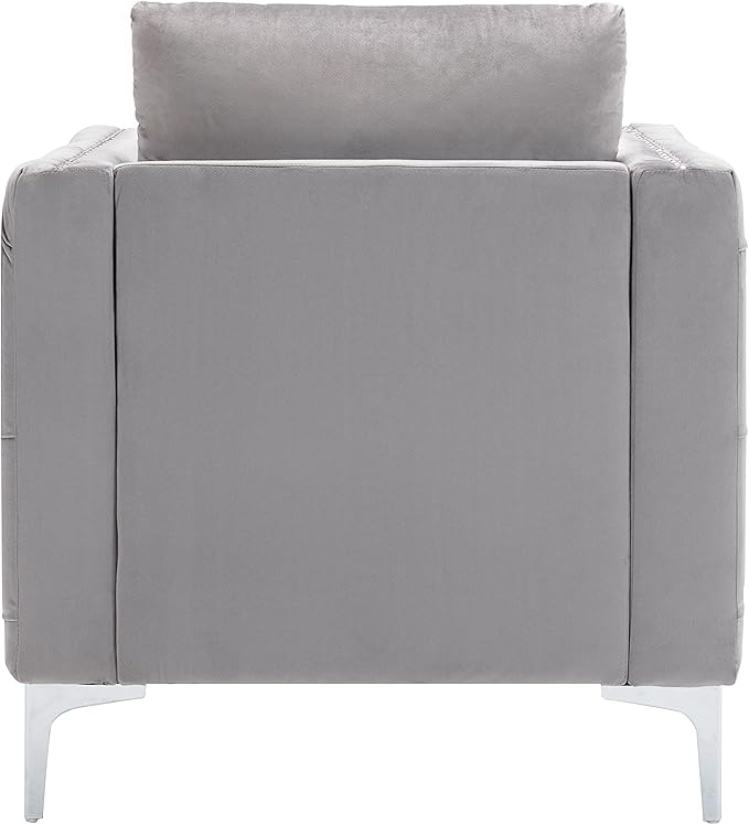 Modern Velvet Armchair Tufted Button Accent Chair Club Chair with Steel Legs for Living Room BedroomGrey