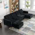 Merax Velvet L-Shape Sofa 4 Seat with Chaise and Movable Ottoman 110.6 Sofa Couch for Living Room Apartment Office (Black)