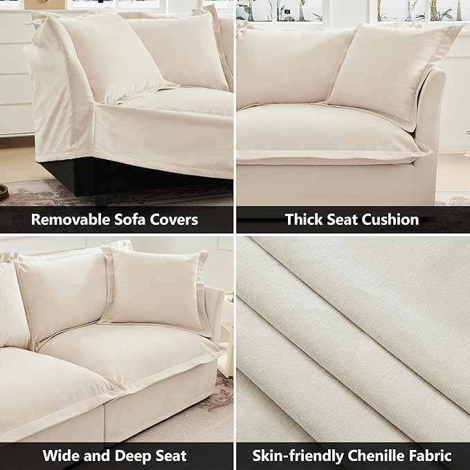 Aoowow Oversized Modular Sectional Sofa120” U-shaped Comfy 3-Seat Sofa Couch with 2 Movable Ottoman Upholstered Deep Seat Couches with Big Toss Pillows for Living Room Apartment OfficeCream-Chenille