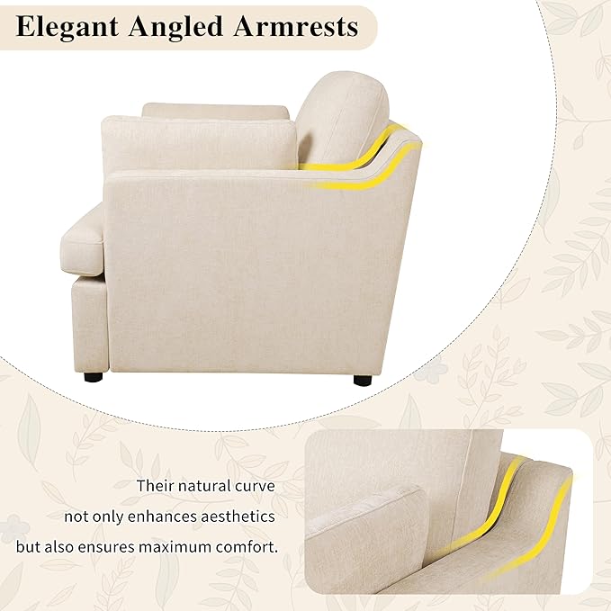 Christopher Knight Home Accent Chair Club Chair Upholstered T-Shaped Comft Seating Lounge Chair Large Size Armchair with Angeled Armrests Single Sofa Chair for Living Room Bedroom Study Beige