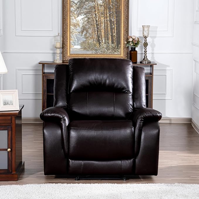 Naomi Home Katie Oversized Espresso Faux Leather Chaise Lounge Luxurious Comfort for Home Theater &amp Lazy-Boy Enthusiasts Plush Cushioning Ergonomic Recline Easy Assembly