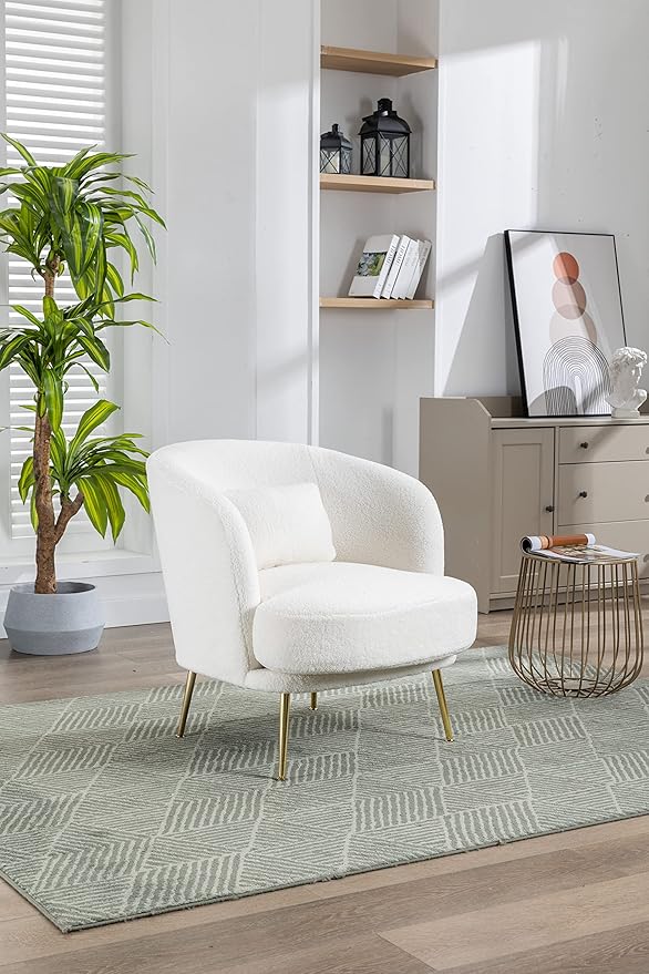 30.32 W Accent Chair Upholstered Curved Backrest Reading Chair Single Sofa Leisure Club Chair with Golden Adjustable Legs for Living Room Bedroom Dorm RoomIvory Boucle