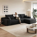 107.5 L-Shaped Sectional Modern Boneless Corduroy Couch with Chaise-No Assembly Required! Deep-Seat Upholstered Modular Cloud Sofa for Living Room Plush Corduroy Fabric (BlackRight Facing Chaise)