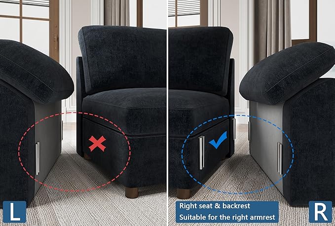 EASE MOOSE Middle Module Seat Chenille for Modular SofaRight Armless Chair Accessory