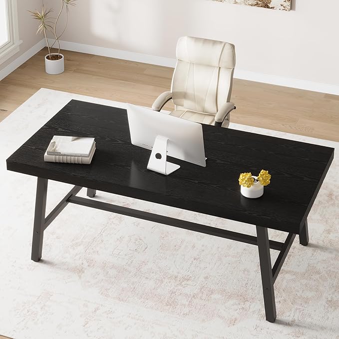 Garvee 70.87 Industrial Computer Desk Extra Long Large Executive Desk for Home Office Heavy Duty Rustic Wood &amp Metal Workstation Sturdy Study Writing Table Black