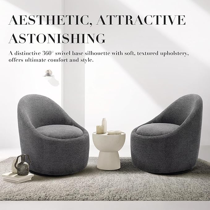 360° Swivel Accent Chair Mid-Century Modern Chair with Hidden Storge Small Swivel Chair with Arms for Living Room/Office-Dark Grey