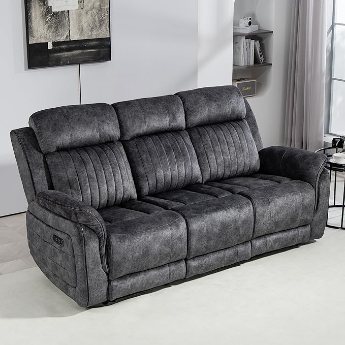 Zero Gravity Power Reclining Sofa with Adjustable Headrest Electric Reclining Couch with Wireless Charge USB Ports Power Loveseat Recliner Sofa for Living Room (Grey-Sofa)