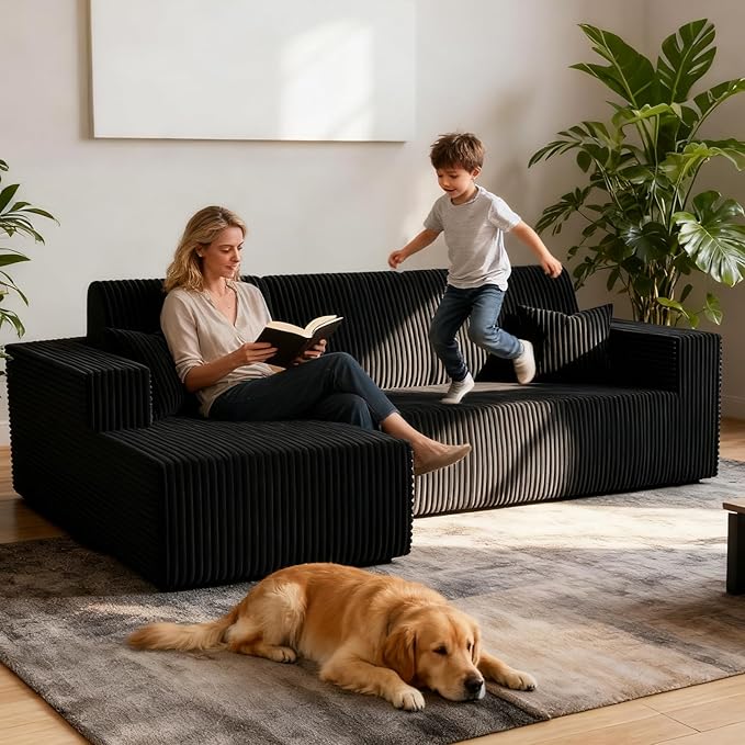 110 Boneless Couch Cloud Modular Sectional Sofa with L-Shape Chaise Modern Upholstered Couches for Living Room Bedroom No Assembly Required (Black 110 Left Facing Chaise+2 Seaters)