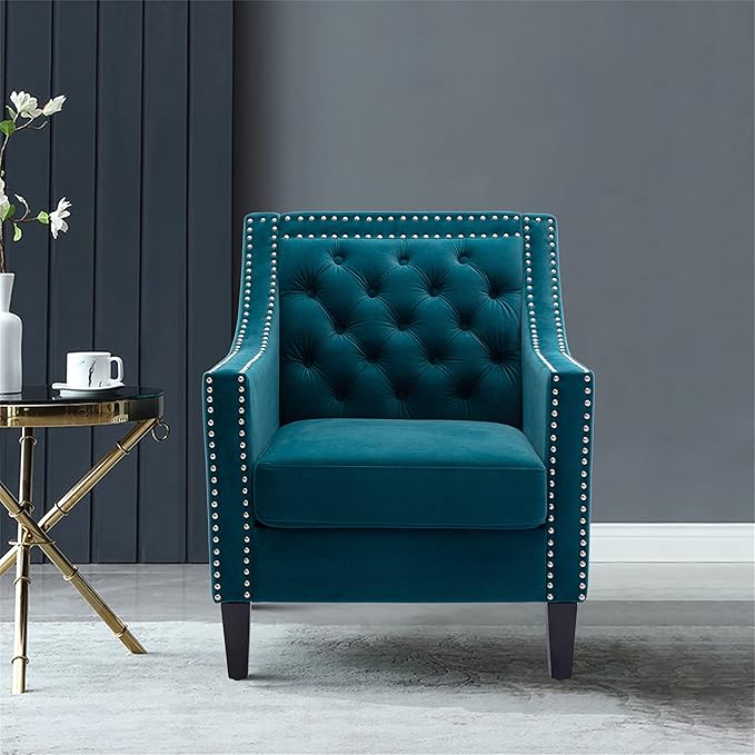 Accent Armchair Living Room Chair with Nailheads and Solid Wood Legs