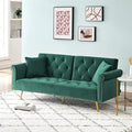 69.7'' Convertible Velvet Sleeper Sofa Bed Upholstered Futon Couch with Nail Head Trim and 2 Matching Throw Pillow for Living Room Bedroom Home Office (Green)