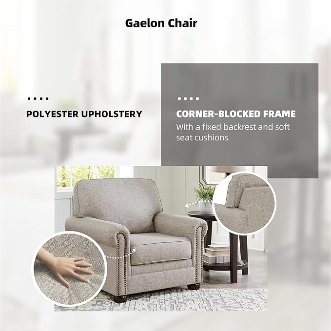 Signature Design by Ashley Gaelon Transitional Upholstered Chair with Nailheads Light Gray