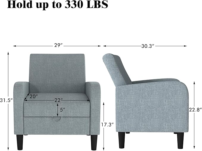 DAGONHIL Accent Chair Living Room Chair Upholstered Reading Chair for Bedroom Linen Fabric Armchair Single Sofa for Living Room/Office/Library (Gray 2 Pack)