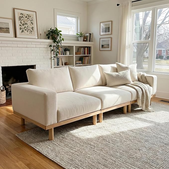 Acanva Minimalist Modular Sectional Sofa for Living Room Wide &amp Deep Seat Convertible Furniture Set with Metal Frame and Movable Covers Corner Chair Off White