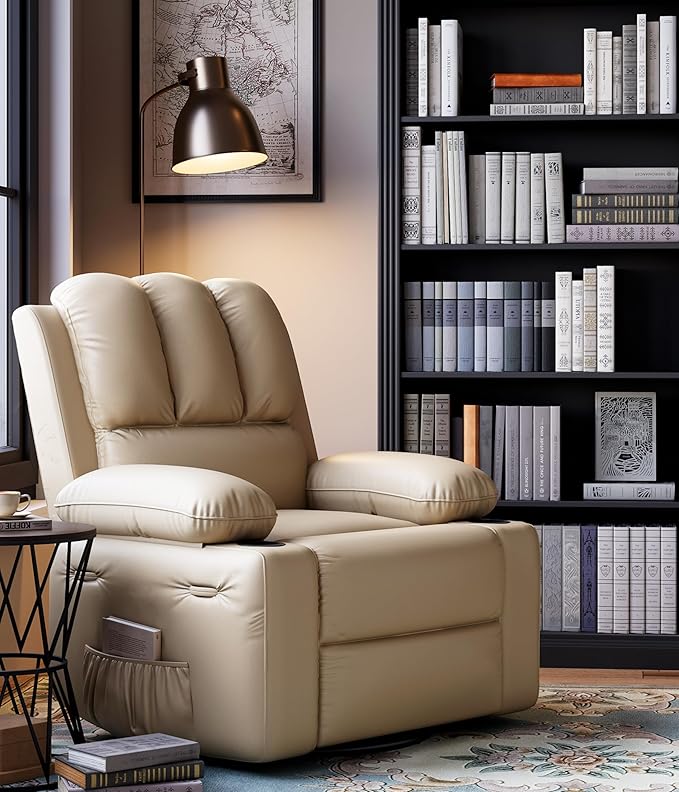 Garvee Oversized Extra Wide Recliner Chair Manual Recliner for Adults Faux PU Leather Chair with 1.5X Sponge Filling for Nursery Living Room Bedroom Creamy