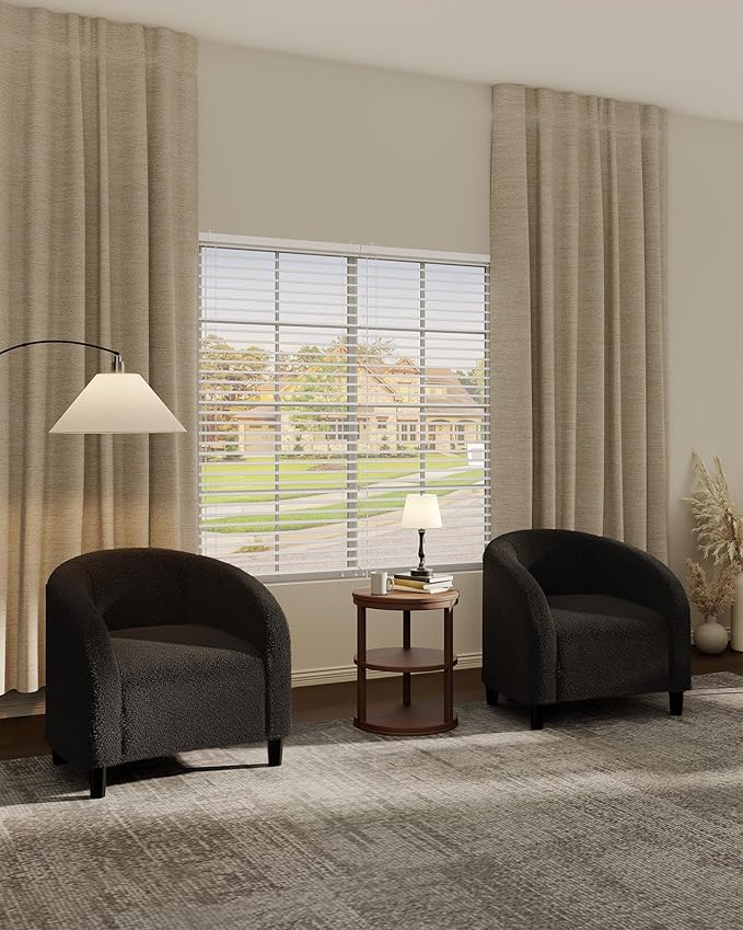GarveeHome Accent Chair Barrel Boucle Chair Set of 2 Club Chair Sherpa Armchair Suitable for Living Room Bedroom Reception Room Office(Dark Gray)