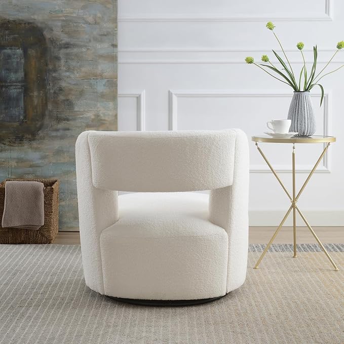 Swivel Barrel Chair with Plush Teddy Fabric: Comfy Round Accent Chair for Living Room Bedroom &amp More