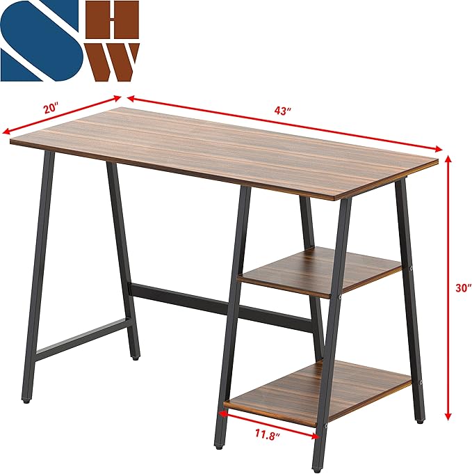 SHW 43-Inch Home Office Trestle Computer Desk with Open Storage Shelves Walnut