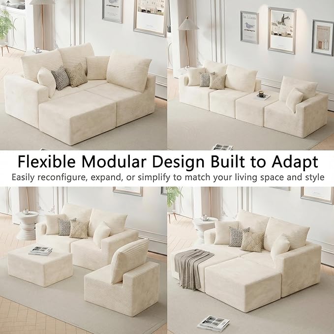 Homall Sectional Couches for Living Room Modern Boneless Couch with Deep Seat Upholstered Cloud Sofa No Assembly Required (Beige L Shaped Sofa)
