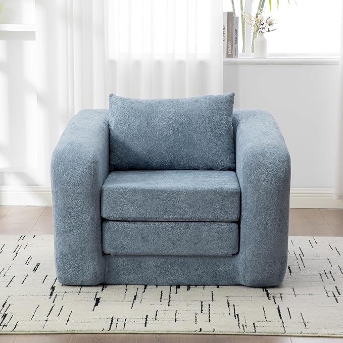 KEIKI 40 2-in-1 Foldable Sofa Bed with High-Density Foam Portable Chenille Lounge Chair for Studio Apartments Compact Spaces Teen Rooms &amp Cozy TV-Watching Corners