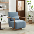 30.3 W Swivel Accent Chair with Solid Wood Armrests Modern Upholstered Armchair with Rubberwood Base 360 Degree Comfy Lounge Reading Chair for Living Room Bedroom or Office (Pale Blue)