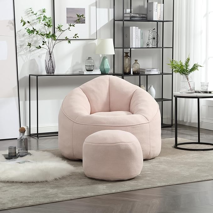 Small Bean Bag Chairs for Adults Single Sofa Chair with Ottoman Footrest Bean Bag Couch for Teens with Foam Filler Included Comfy Soft Lazy Sofa for Small Space/Living Room/Bedroom/Study