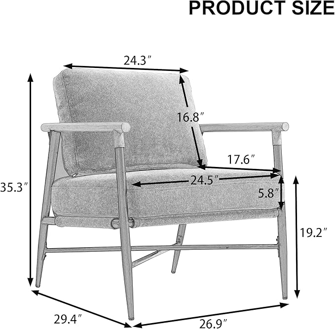 UIXE Chenille Armchair Modern Accent Chair for Living Room Cross Metal Frame Reading Arm Chair with Thicken Cushion Black