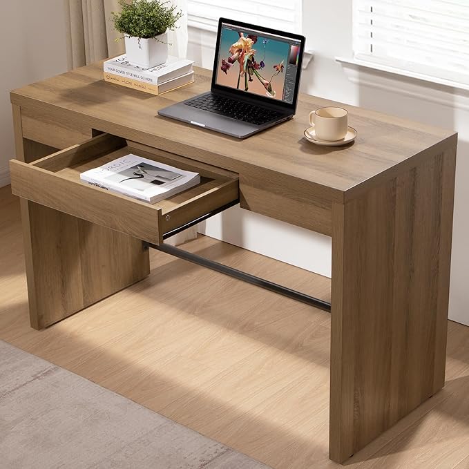 SICOTAS Home Office Executive Desk - 47-Inch Computer Desk with Drawer Farmhouse Writing Study Desk with StorageBoho Makeup Vanity Table for Bedroom (Reclaimed Caramel Oak 2 Pieces)