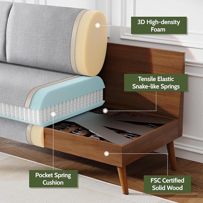 WEUP 68 Loveseat Sofa Light Gray Fabric Couch Mid Century Modern Loveseat Couches for Living Room Light Gray