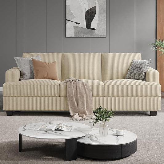 89 Inch Sofa with Extra Deep Seats Oversize 3 Seater Sofa for Living Room Modern Couch and Sofa Comfy Armrests and Seats and Backrests Easy InstallationWide Corduroy Fabric Beige